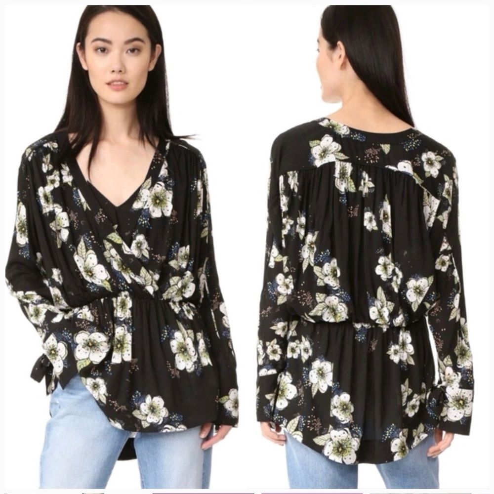 Free People Tuscan Dreams Floral Tunic Whimsical Boho Blouse Size Medium - Picture 3 of 7